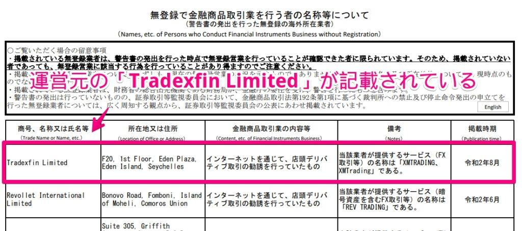 Tradexfin_Limited_金融庁から警告